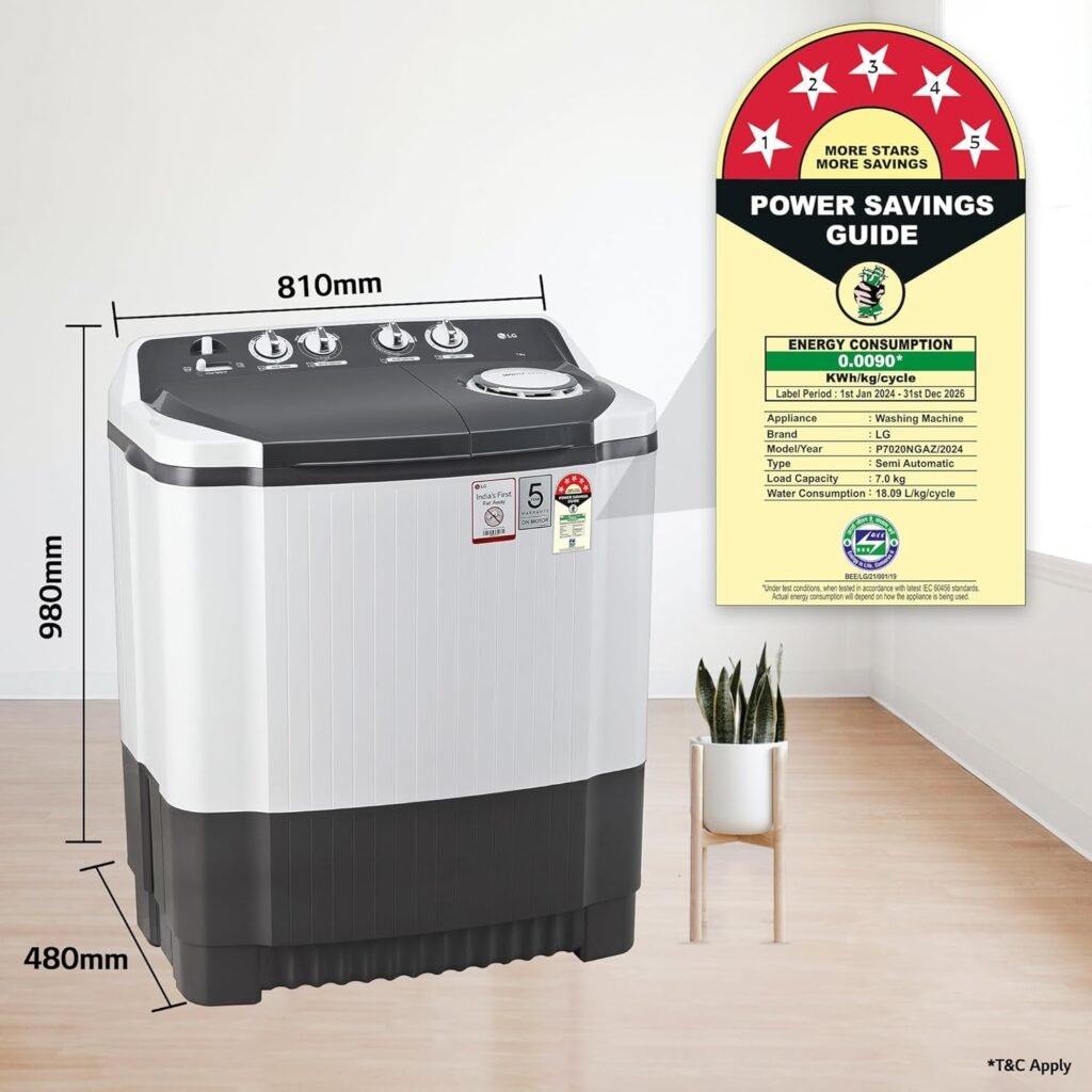 Best Washing Machine LG 7 Kg 5 Star Semi-Automatic Washing Machine
